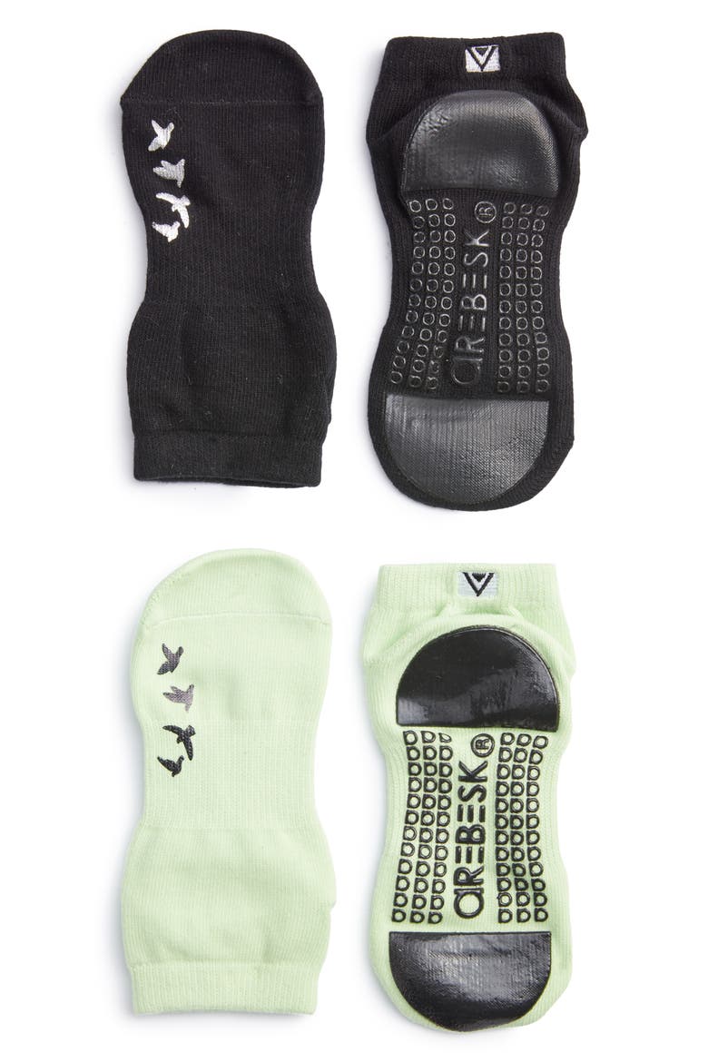 Birdie Assorted 2-Pack Closed Toe Ankle Socks, Main, color, BLACK / NEON GREEN