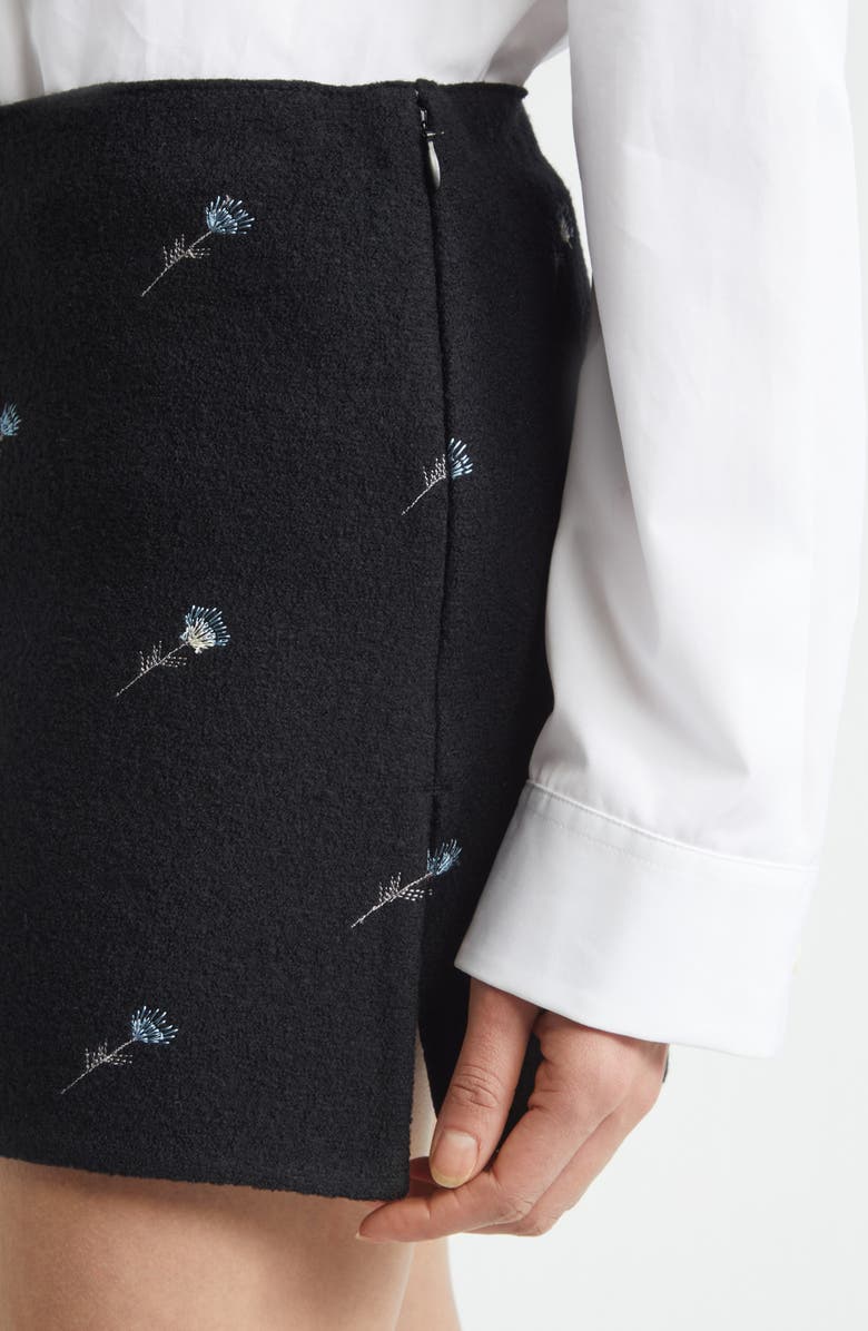 RIER Walker Floral Embroidered Wool Miniskirt, Alternate, color, Black Flowers Felted
