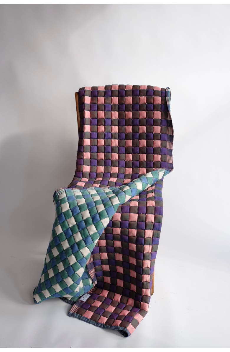 Inner Child Purple & Blue Checkered Reversible Sujani Quilt, Alternate, color, Throw - 52 X 70