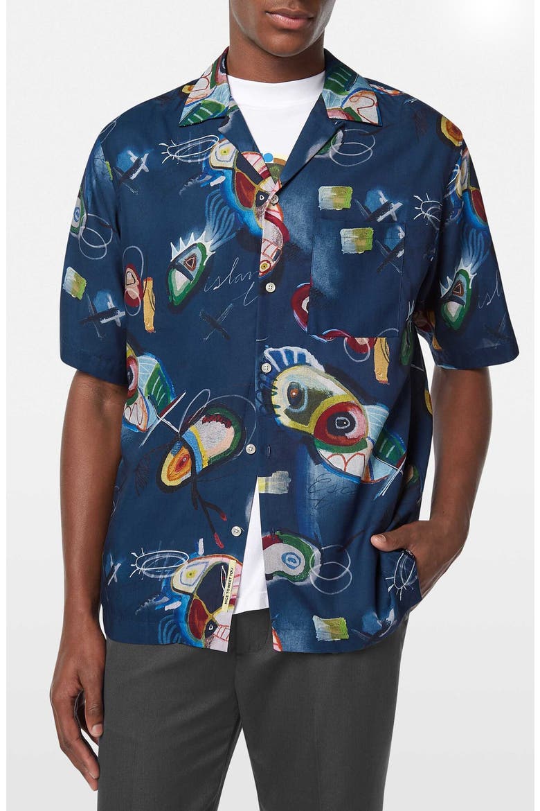Abstract Print Lyocell Camp Shirt, Main, color, ABSTRACT ISLAND NIGH