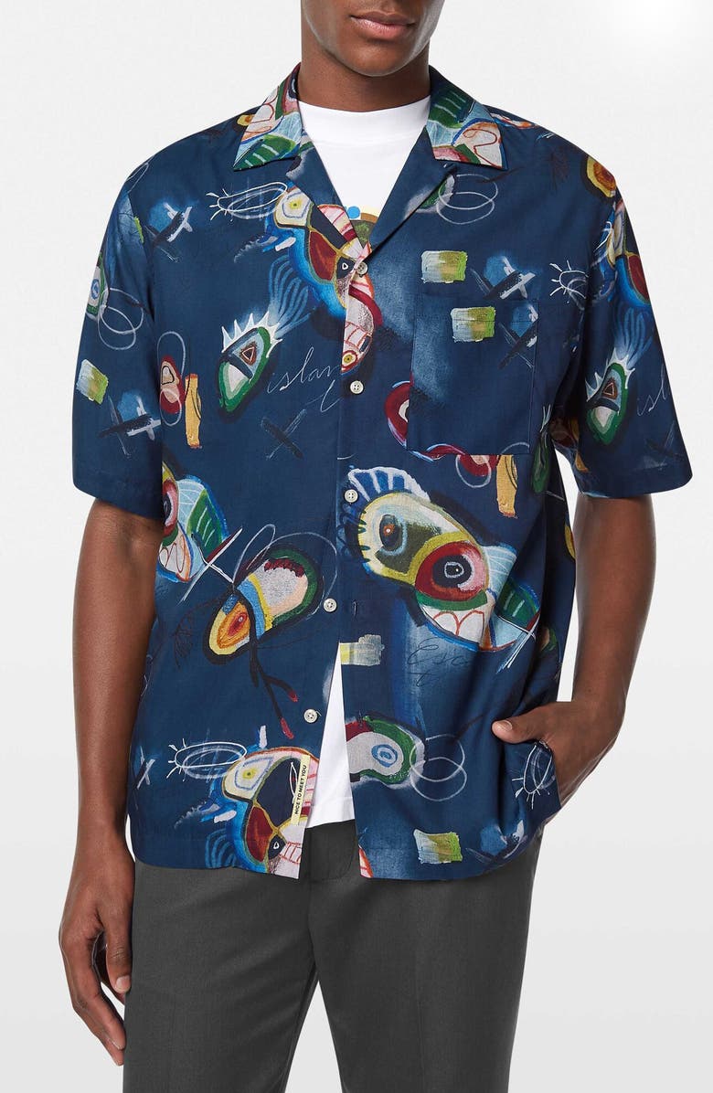 Scotch & Soda Abstract Print Lyocell Camp Shirt, Main, color, Abstract Island Nigh