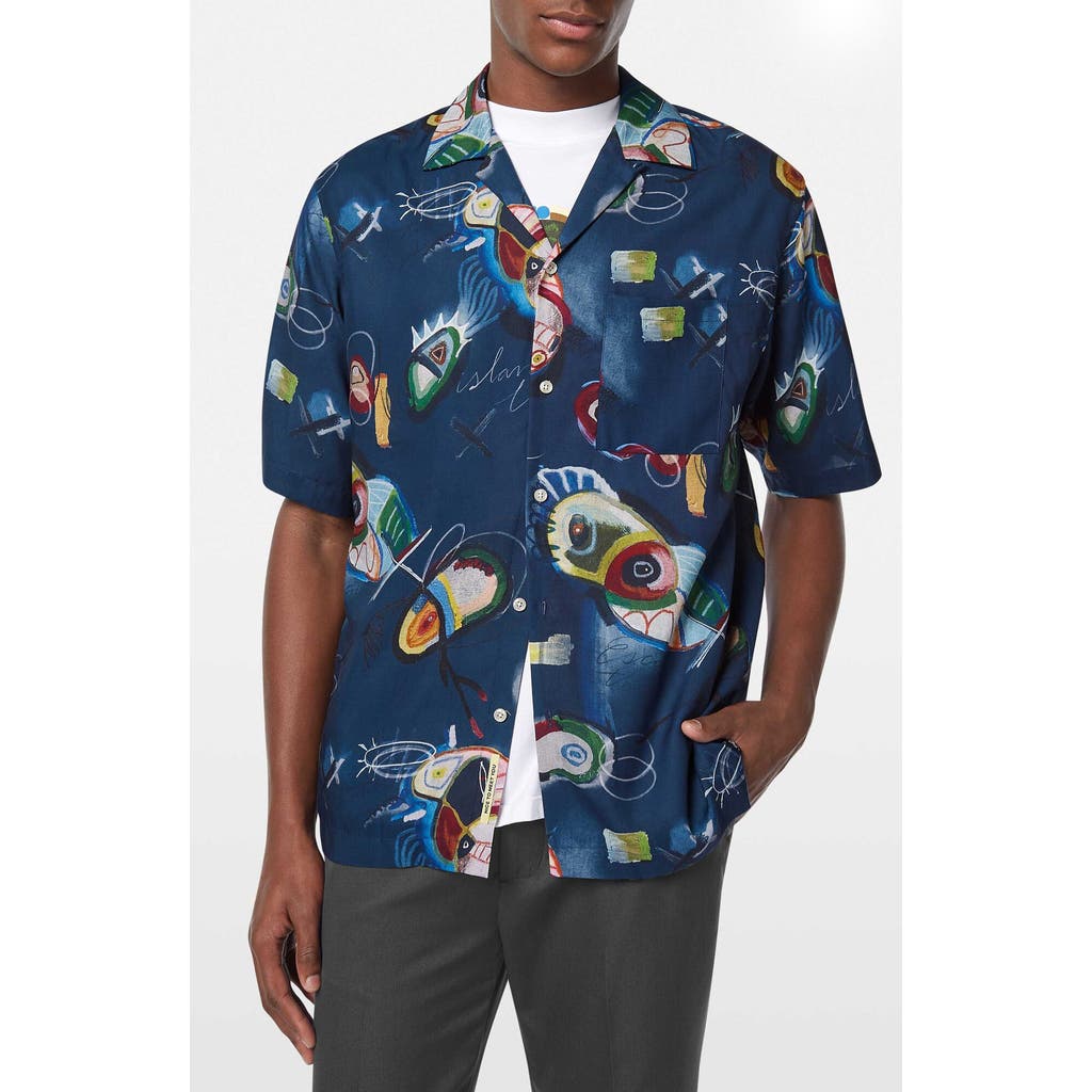 Scotch & Soda Abstract Print Lyocell Camp Shirt in Abstract Island Nigh  product