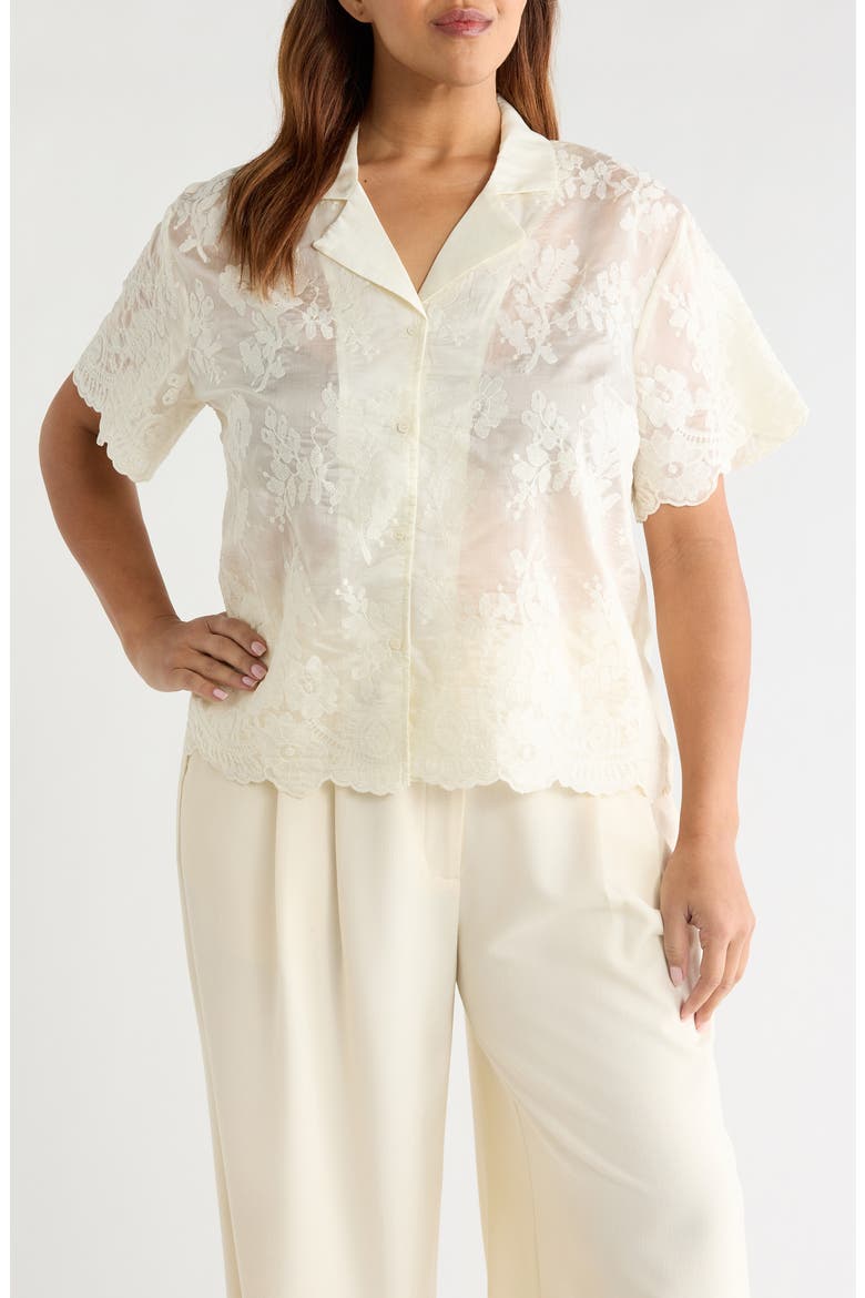 Scallop Hem Lace Button-Up Shirt, Main, color, NEW IVORY