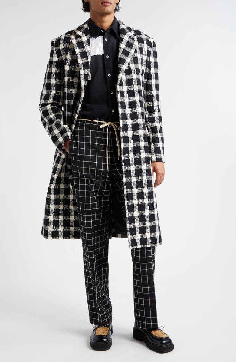Marni Check Wool Blend Topcoat, Alternate, color,