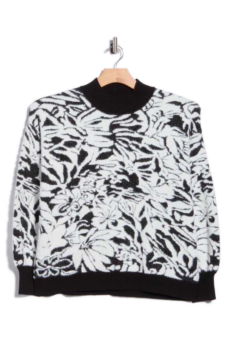 Balloon Sleeve Mock Neck Sweater, Main, color, BLACK/ IVORY