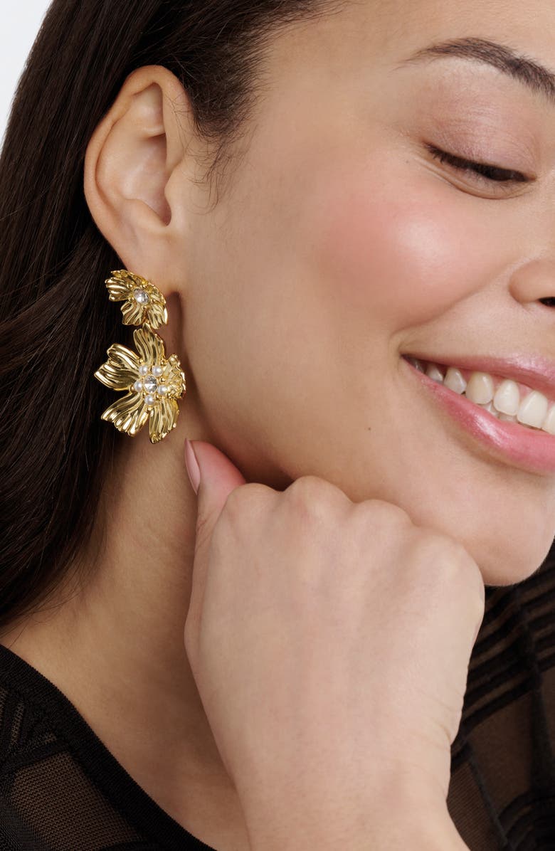 Ted Baker Pettala Flower Statement Drop Earrings, Alternate, color, Gold Tone / Pearl / Clear