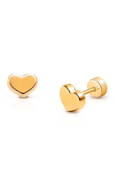 14K Gold on Titanium Golden Heart Stud Screw Back Earrings