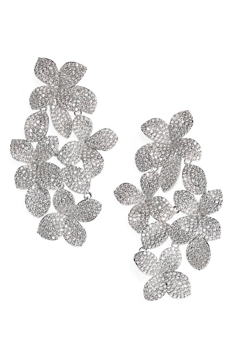 Shashi Aylssa Crystal Bloom Drop Earrings, Main, color, Silver