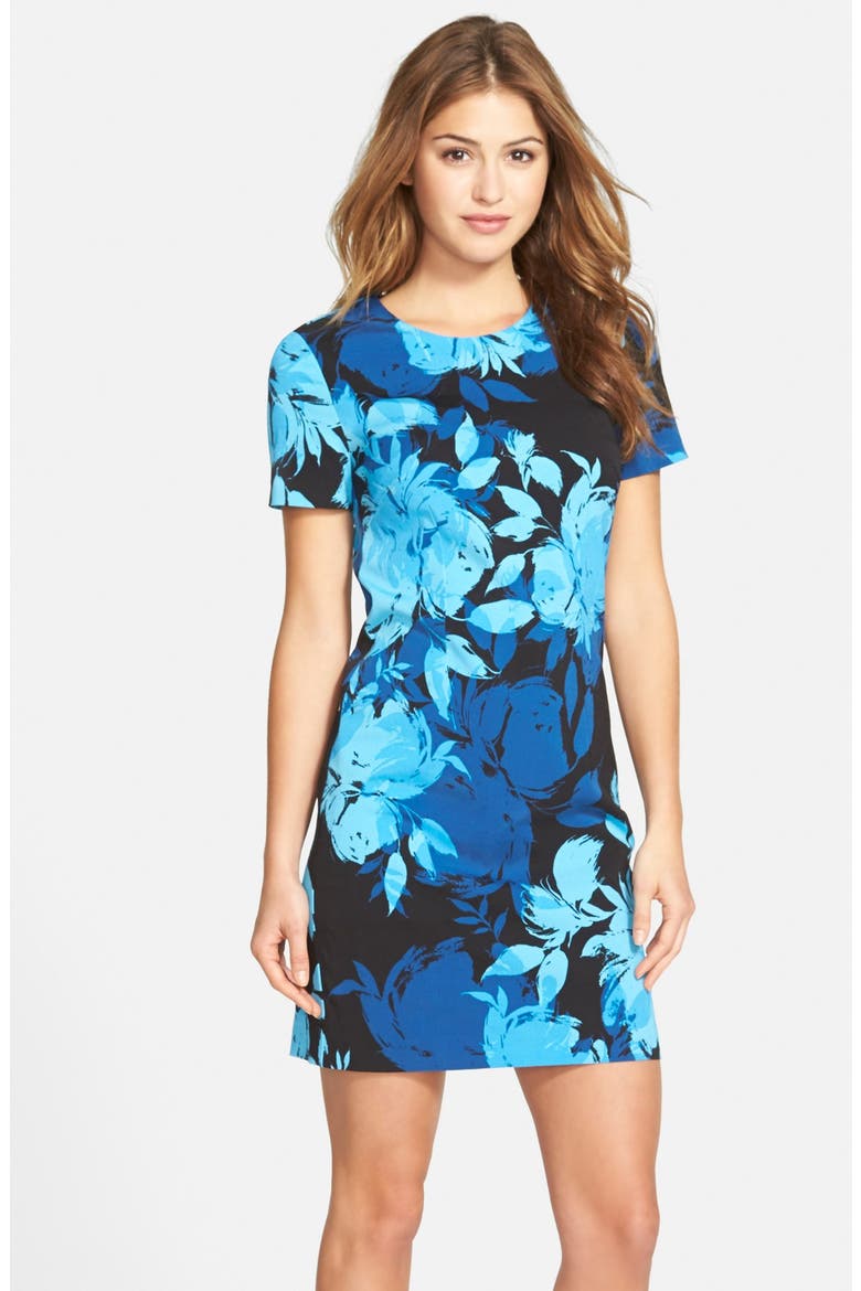 'Natasha' Floral Print Dress, Main, color, BLUE BLACK