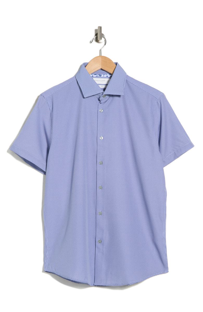 DENIM AND FLOWER Dressy Tech Short Sleeve Button-Up Shirt, Main, color, Light Blue