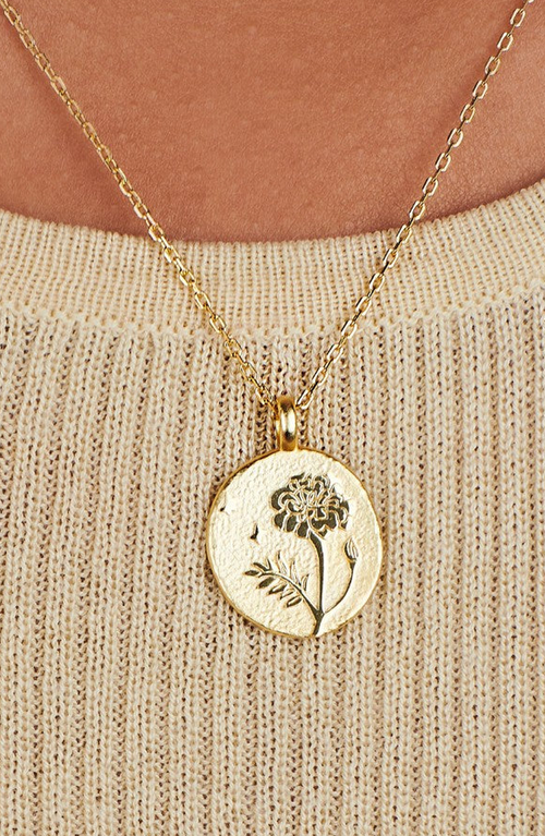 Little Sky Stone Birth Flower Necklace In Marigold/october