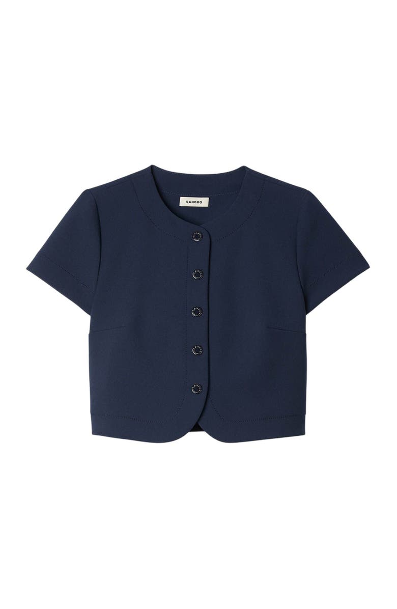 SANDRO Rounded hem buttoned crop top, Alternate, color, Navy Blue