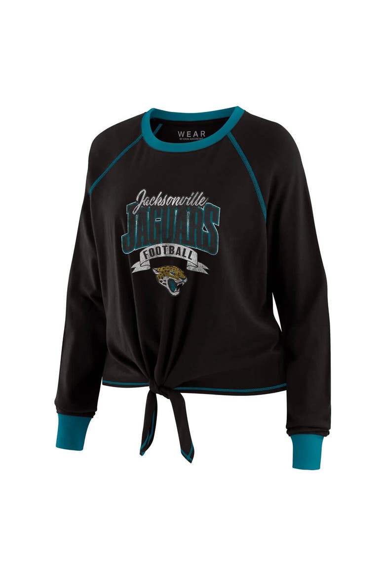 Women's WEAR by Erin Andrews Black/Teal Jacksonville Jaguars Tie-Front Long Sleeve Top, Alternate, color, Black