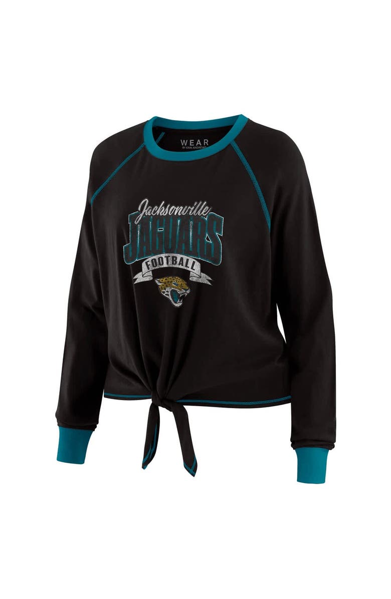 WEAR by Erin Andrews Women's WEAR by Erin Andrews Black/Teal Jacksonville Jaguars Tie-Front Long Sleeve Top, Alternate, color, Black