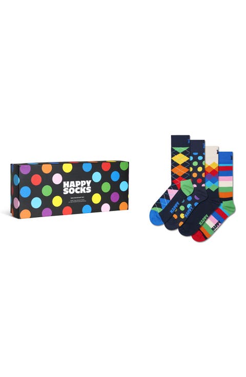 Assorted 4-Pack Cotton Blend Crew Socks Gift Box