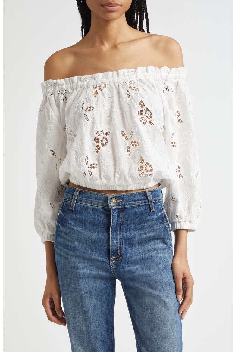 Rosalia Eyelet Off the Shoulder Top, Main, color, WHITE FLOWER