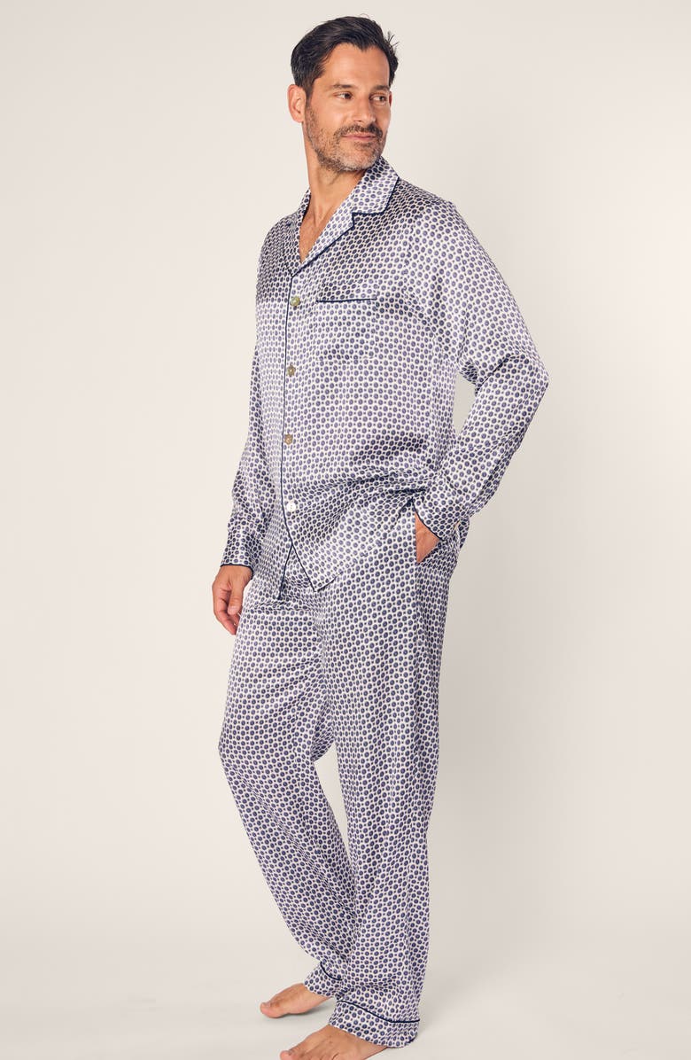 Petite Plume Foulard Print Mulberry Silk Pajamas, Alternate, color, Navy