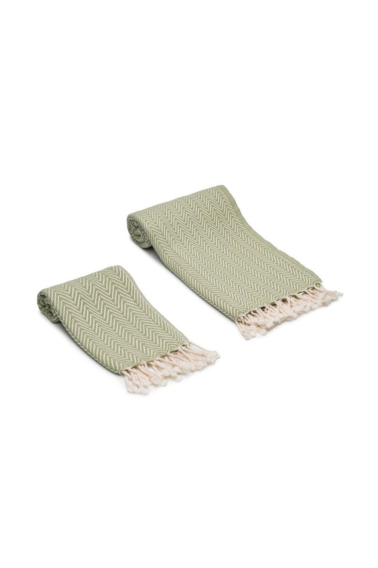 Herringbone Turkish Cotton Towel Bundle, Alternate, color, Sage Green