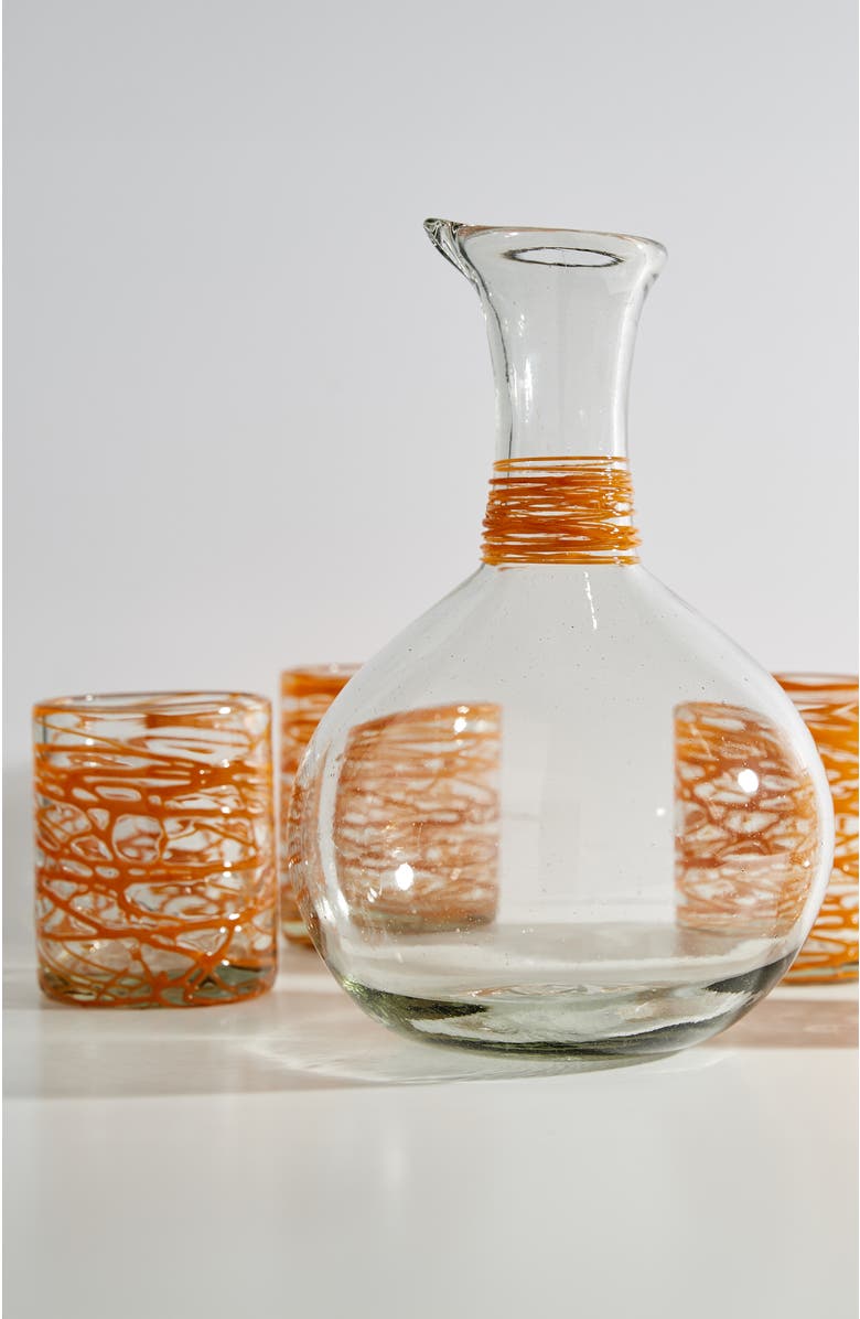 Verve Culture Handblown Glass Carafe - Orange Swirl, Alternate, color, Orange