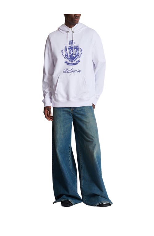 Balmain Hooded Sweater Kangaroo Pocket In White
