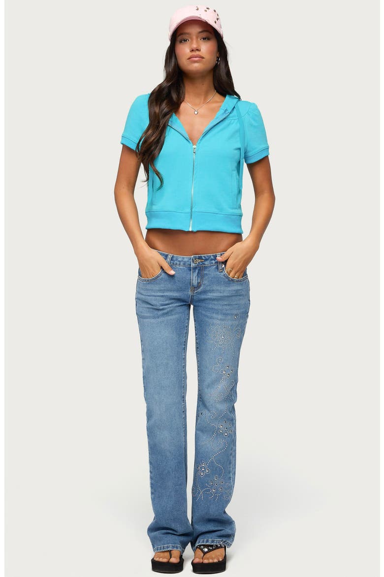Daisi Short Sleeve Zip Hoodie, Alternate, color, TURQUOISE