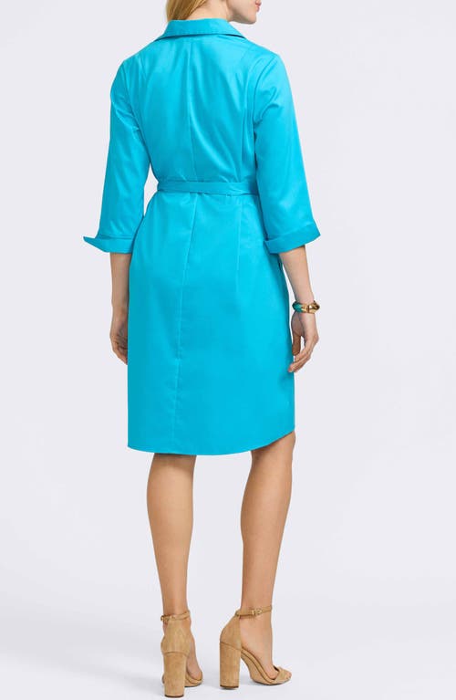 Foxcroft Agnes Belted Cotton Blend Shirtdress In Ibiza Turq