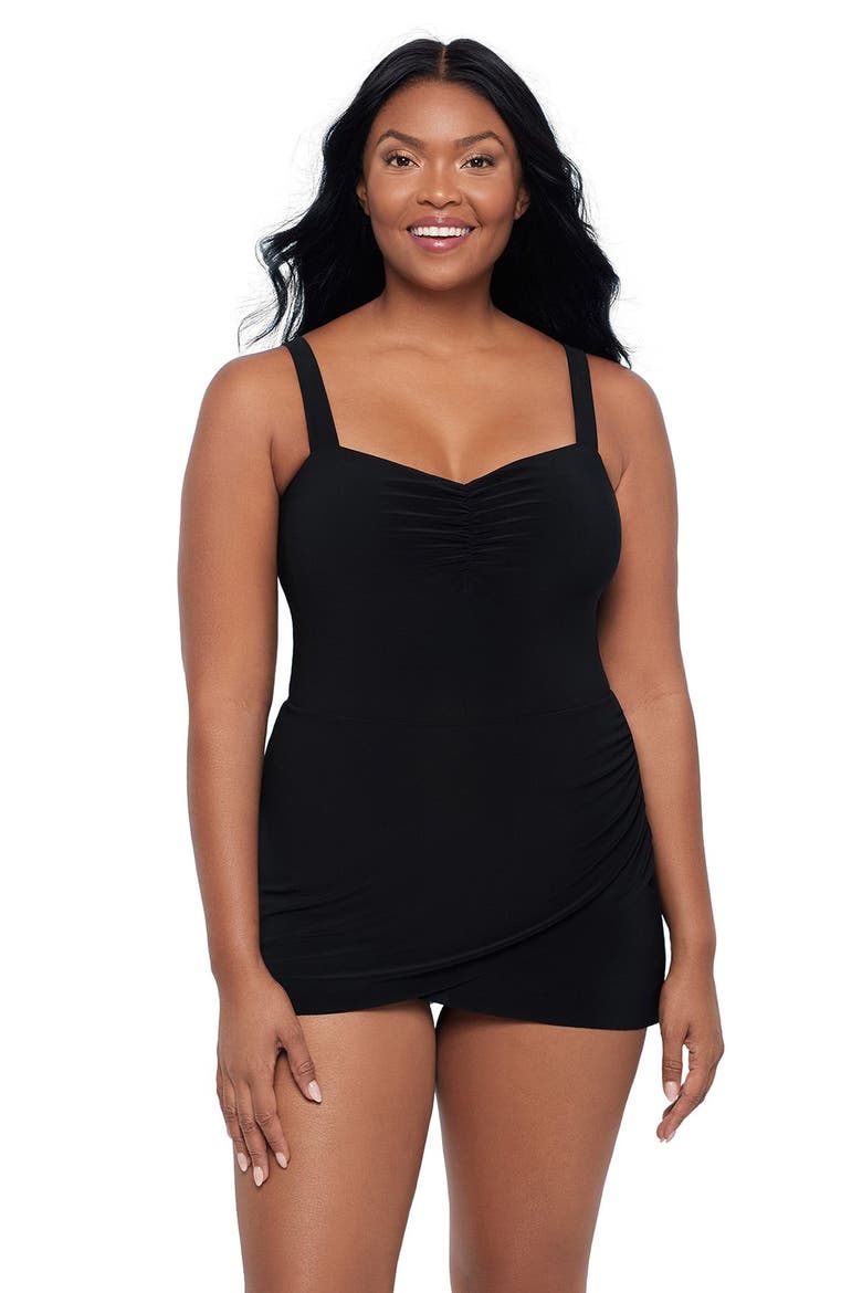 Laura Sweetheart Neckline Control Swimdress, Main, color, Black