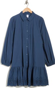 Melrose and Market Long Sleeve Poplin Eyelet Trim Dress
