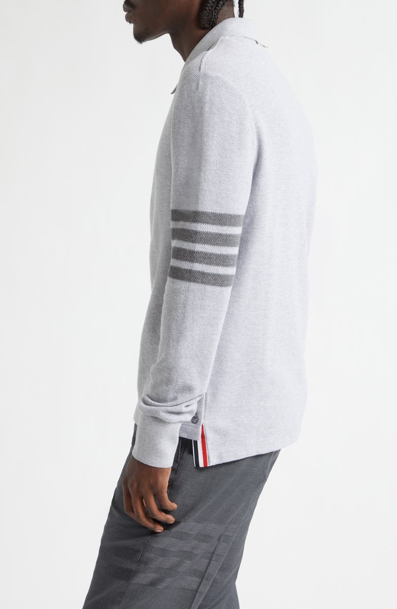 Thom Browne 4-Bar Long Sleeve Cotton Piqué Polo, Alternate, color, Pale Grey