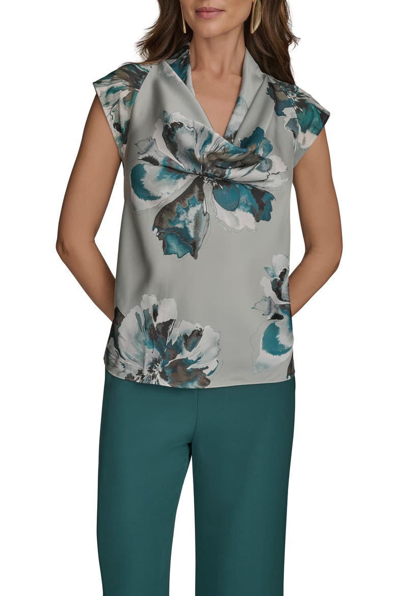 Floral Cowl Neck Top, Main, color, WEATHERD SAGE