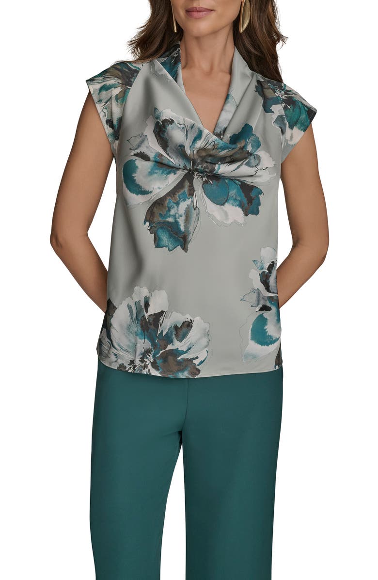 Donna Karan New York Floral Cowl Neck Top, Main, color, Weatherd Sage