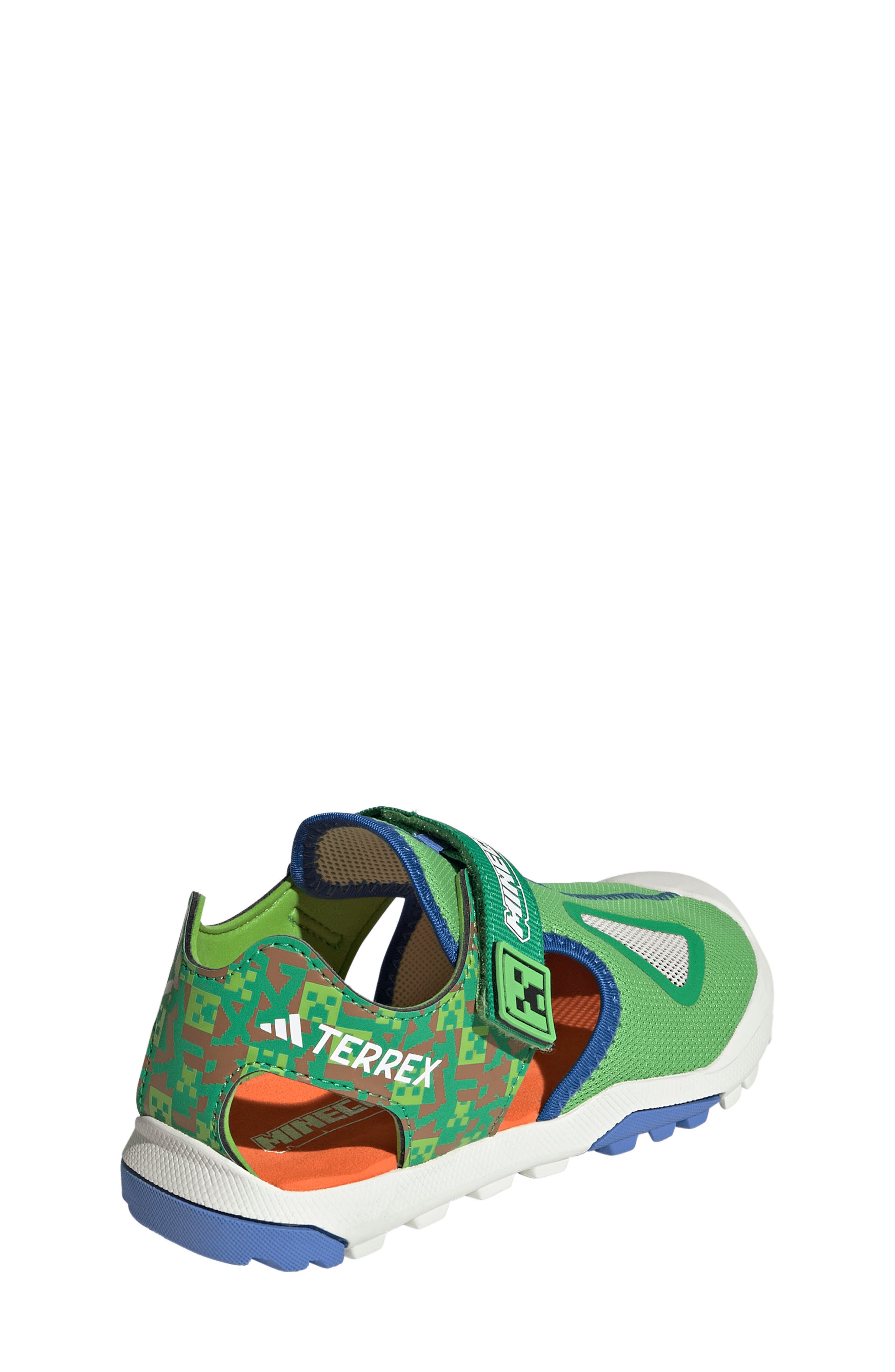 adidas x Minecraft Kids' Terrex Cap Toe Sandal, Alternate, color, Lucid Lime/ Ray Blue/ Orange