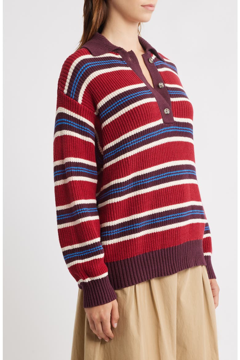 Ilona Stripe Organic Cotton Sweater, Alternate, color, BURGUNDY