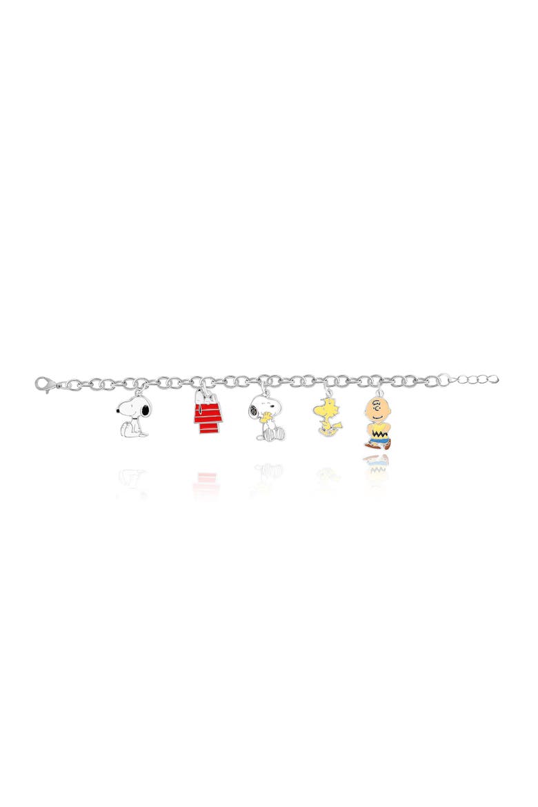 Snoopy, Woodstock, Charlie Brown Charm Bracelet, Alternate, color, Silver