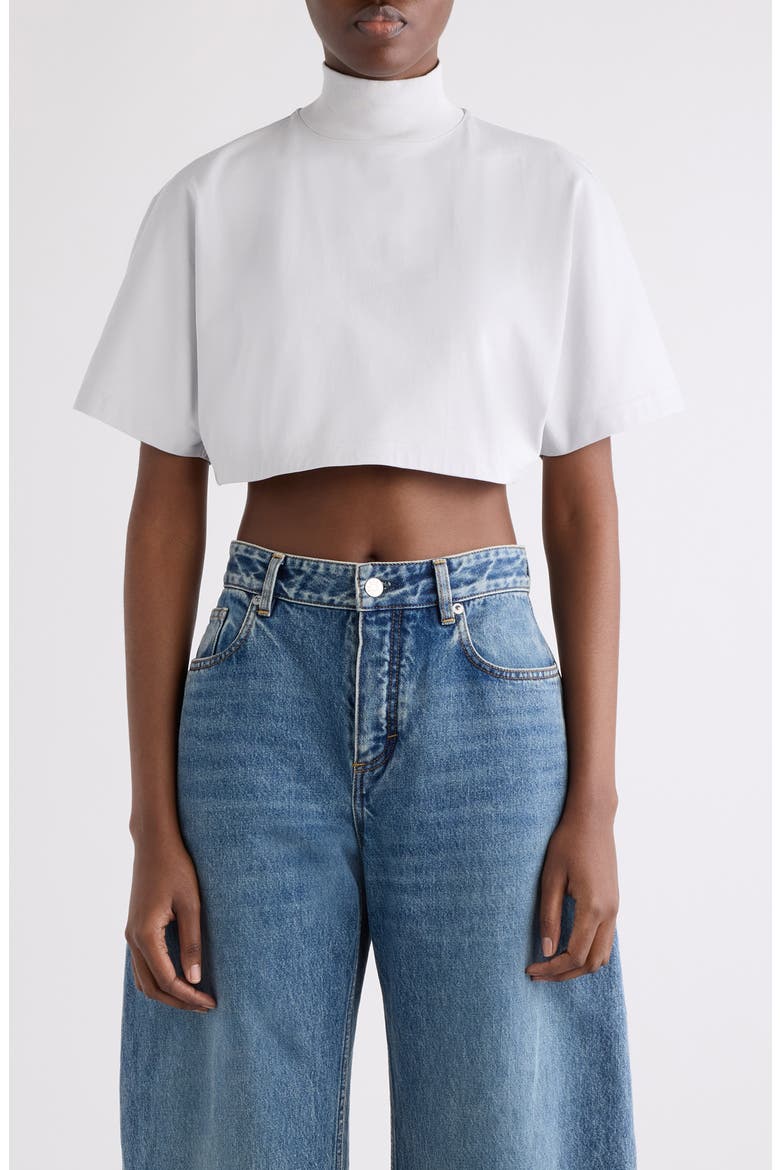 Mock Neck Cotton Jersey Crop Top, Main, color, GRIS PERLE