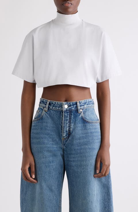 Mock Neck Cotton Jersey Crop Top