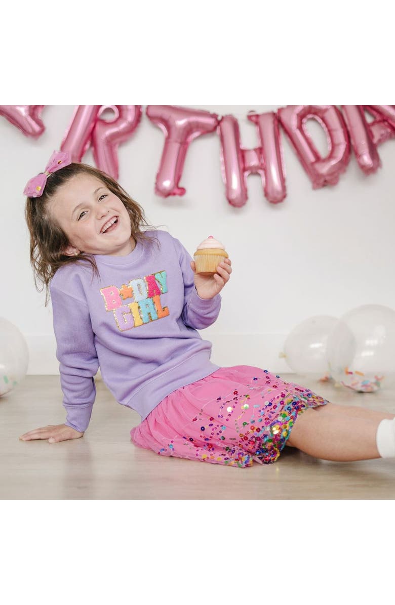 Sweet Wink Birthday Girl Patch Sweatshirt, Alternate, color, Lavender