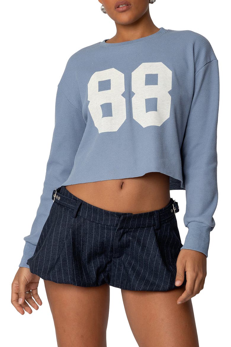 88 Long Sleeve Crop Waffle Knit T-Shirt, Main, color, BLUE