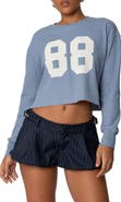 EDIKTED 88 Long Sleeve Crop Waffle Knit T-Shirt
