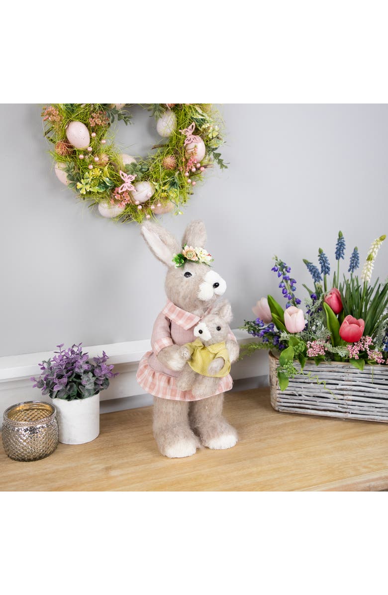 Northlight Mother Rabbit with Baby Bunny Easter Figure - 14.5" - Brown and Rose Pink, Alternate, color, Brown