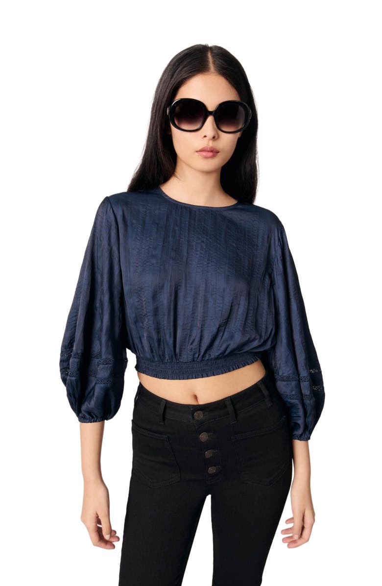 maje Satin-look cropped top, Main, color, 