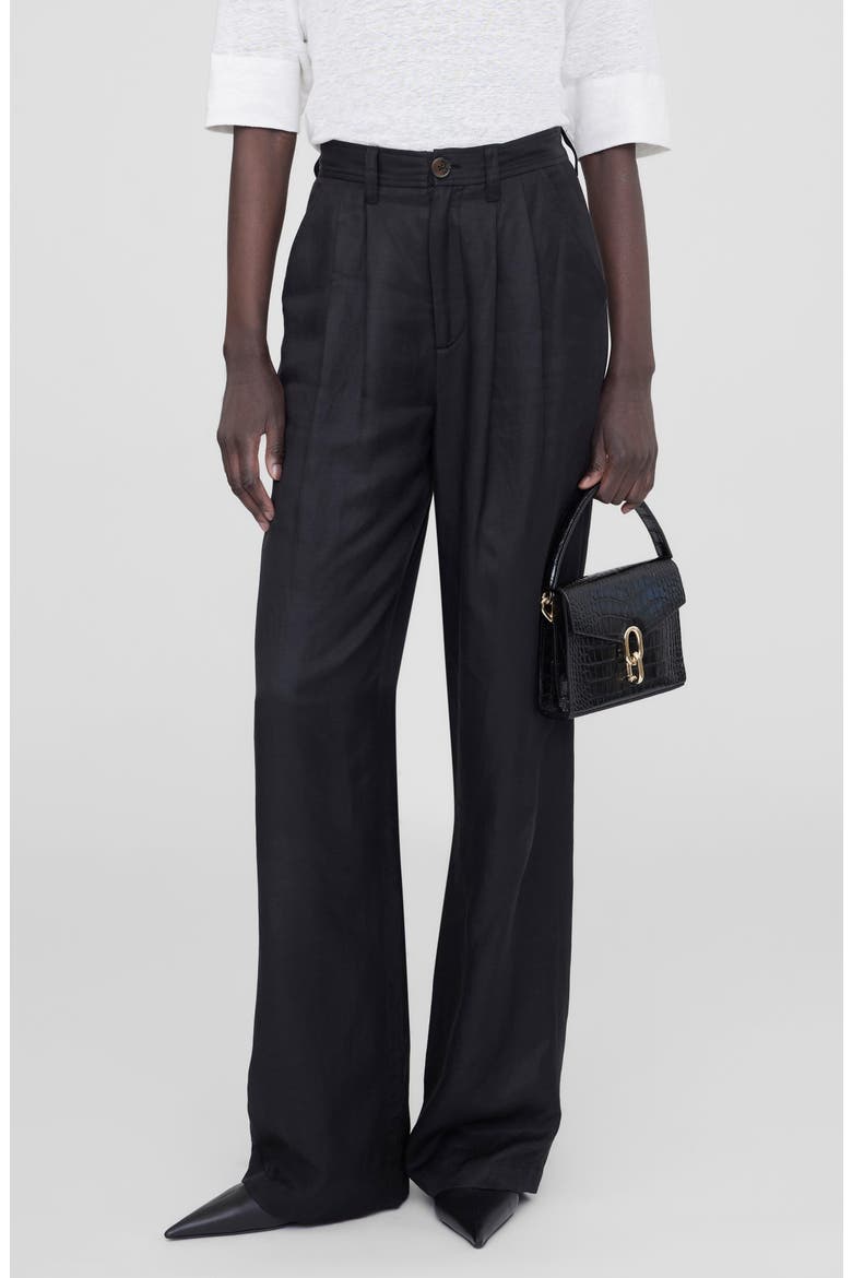 Carrie High Waist Wide Leg Silk Pants, Main, color, BLACK SILK
