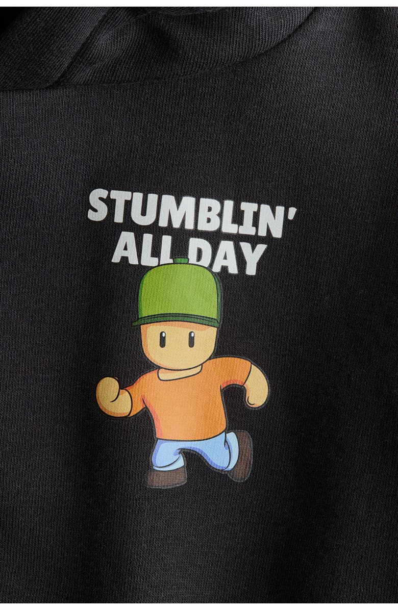 H&M Printed Hoodie, Alternate, color, Black/Stumble Guys