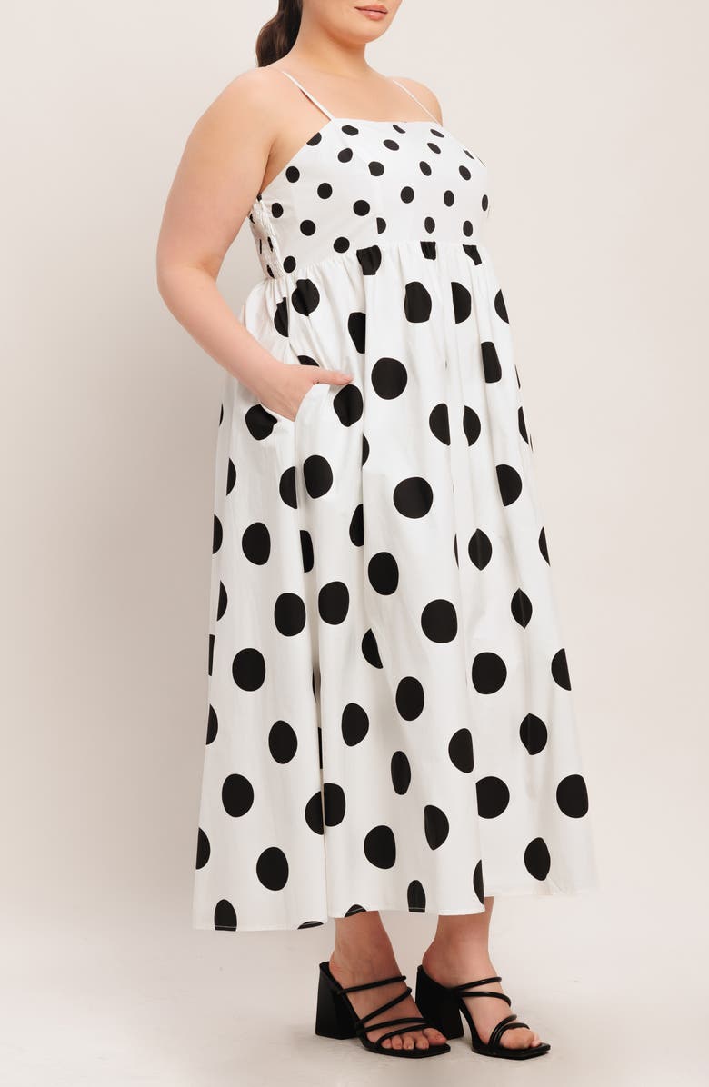 FLYING TOMATO Polka Dot Empire Waist Cotton Maxi Dress, Alternate, color, White/ Black