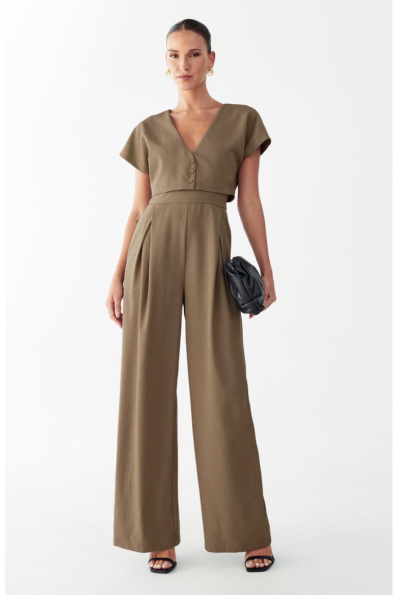 Glens Jumpsuit, Alternate, color, Mocha Pinstripe