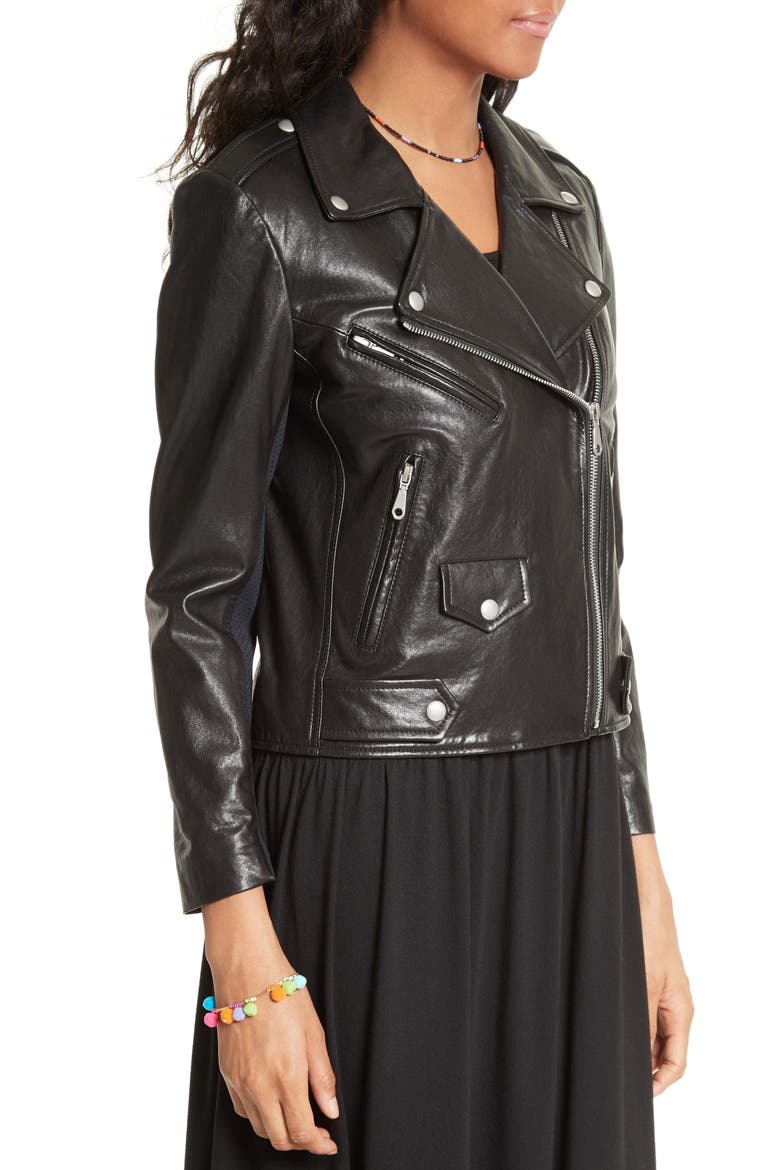 Wes Moto Leather & Neoprene Jacket, Alternate, color, BLACK