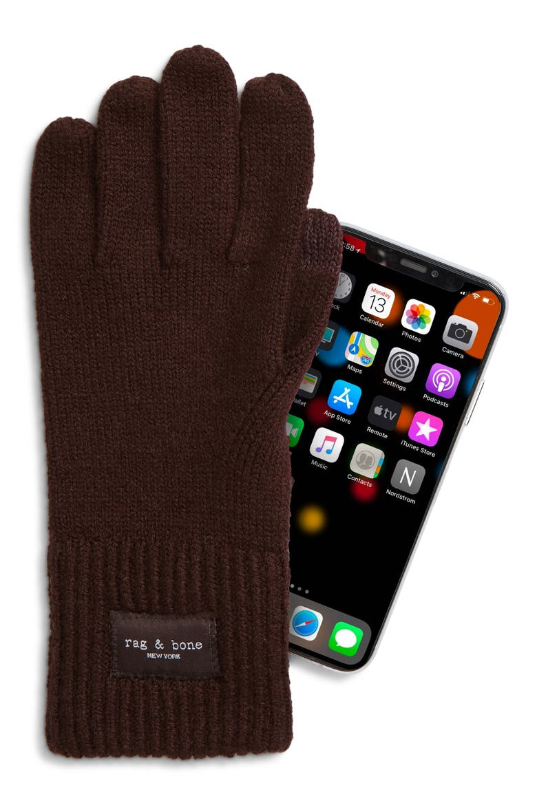 Blake Logo Patch Ribbed Gloves, Alternate, color, BROWN