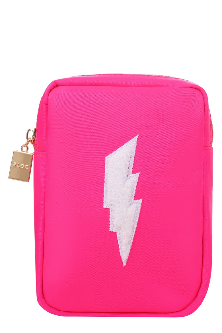 Mini Lightning Bolt Cosmetics Bag, Main, color, HOT PINK
