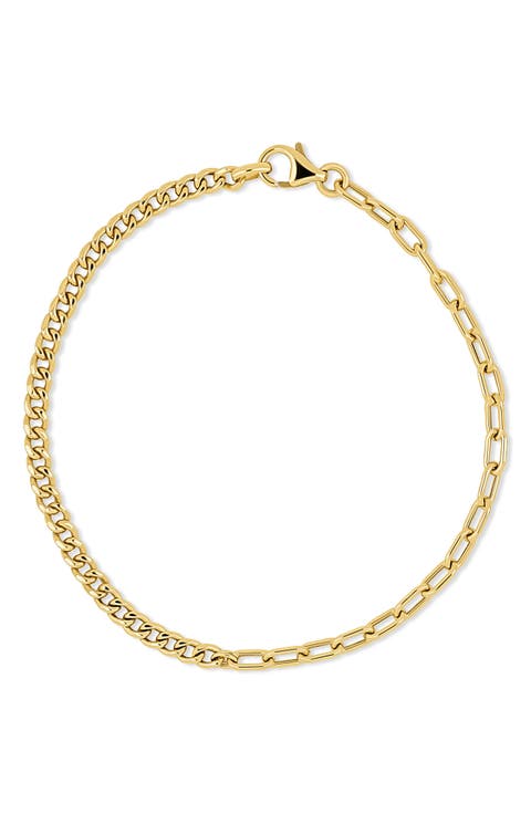 14k Gold Mixed Link Chain Bracelet