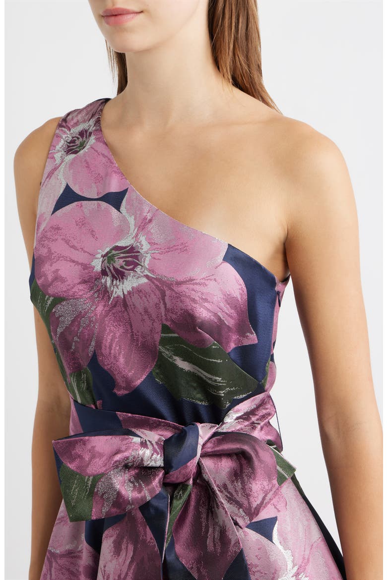 Floral Print One-Shoulder Ballgown, Alternate, color, NAVY MULTI
